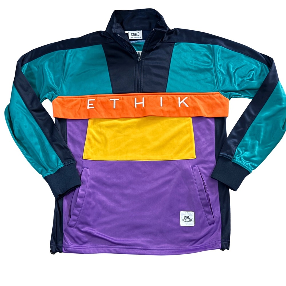 Retro 80's Ethik ClothingCo Mens Quarter Zip  Jacket‎ Streetwear Multicolor DD10